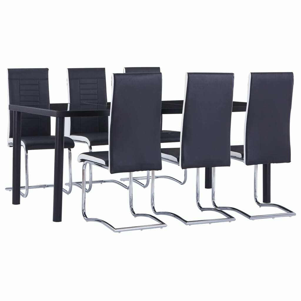 vidaXL Ensemble de Salle à Manger 7 pcs Similicuir Noir Cuisine Mobilier