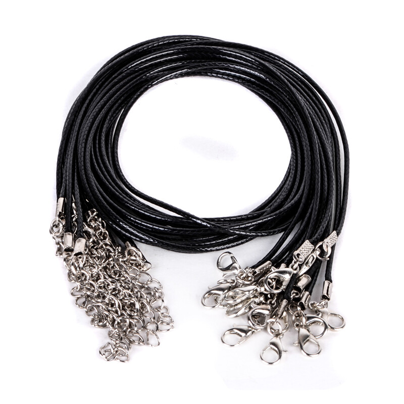 10pcs Lots PU noir en cuir chaîne Diy cordon pour collier avec fermoir Bijoux