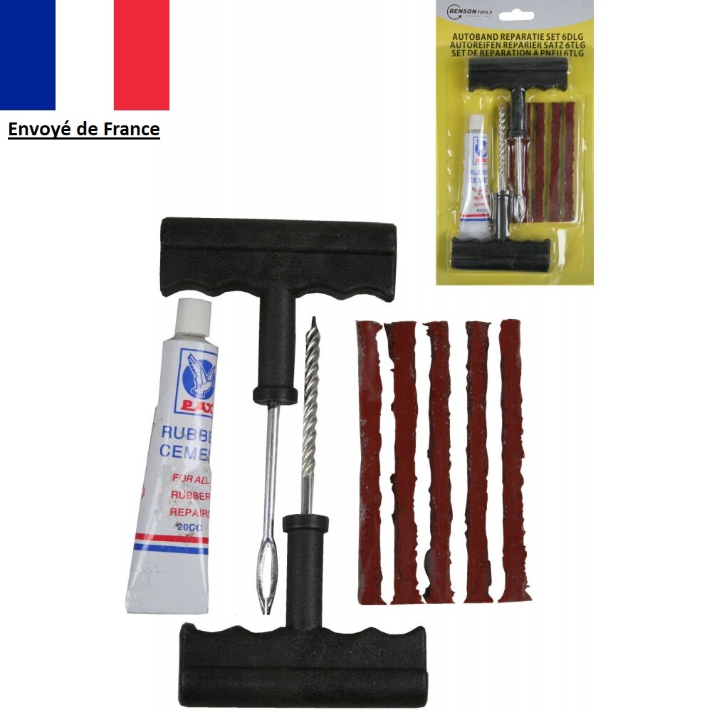 9pcs Kit de Réparation Pneu Tubeless Voiture Moto Auto Crevaison + 5X Mèche Neuf