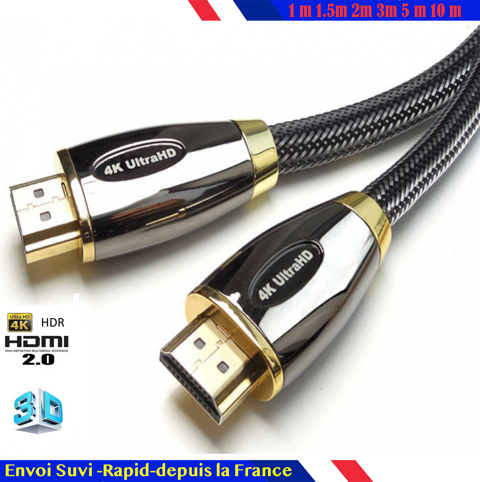 Câble HDMI Ultra HD v2.0 4K 2160p 3D 1/1,5/2m/3m/4m/5m/7m/10m Nylon coton tressé Câble HDMI Ultra HD v2.0 4K 2160p 3D 1/1,5/2m/3m/4m/5m/7m/10m Nylon coton tressé