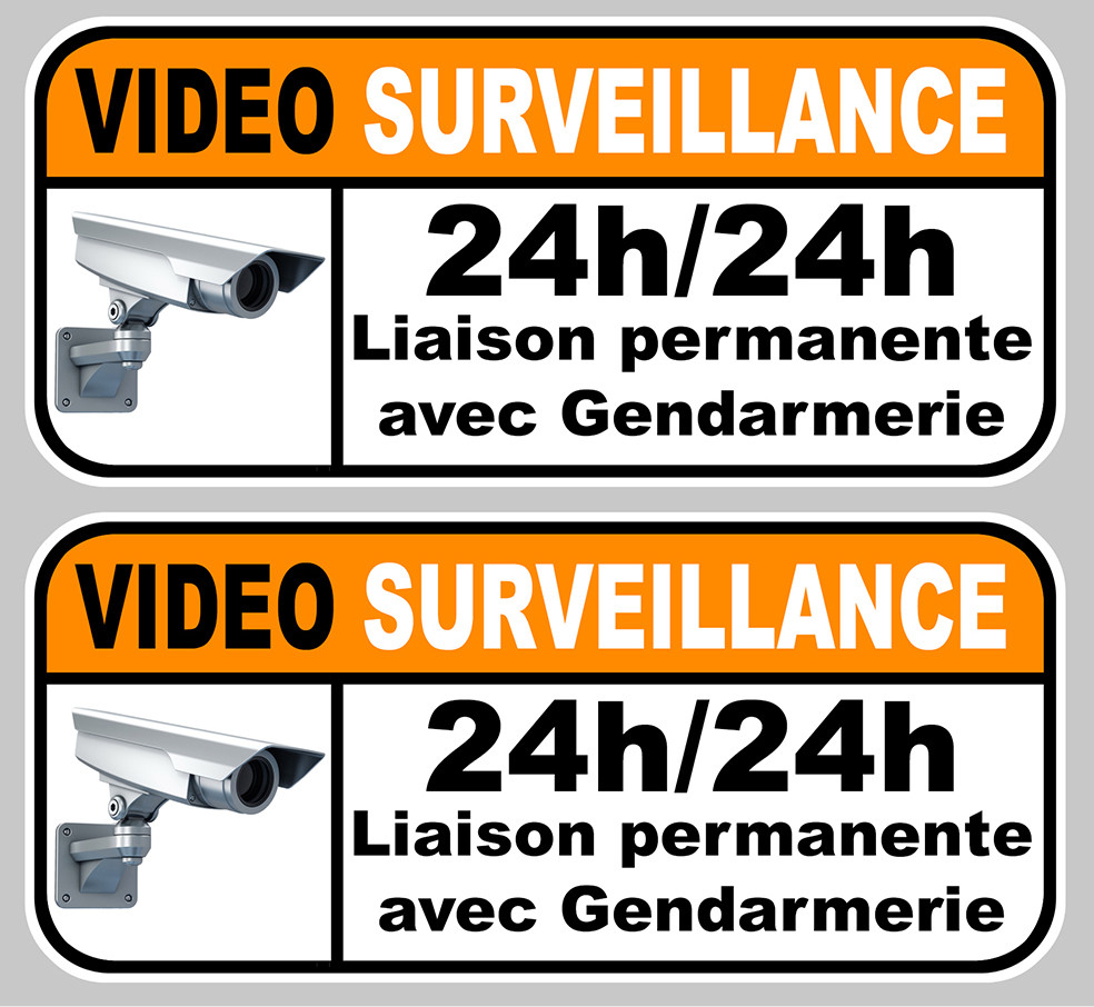 2 AUTOCOLLANTS VIDEO SURVEILLANCE 24h/24h GENDARMERIE ALARME 12cm STICKER VA047 2 AUTOCOLLANTS VIDEO SURVEILLANCE 24h/24h GENDARMERIE ALARME 12cm STICKER VA047