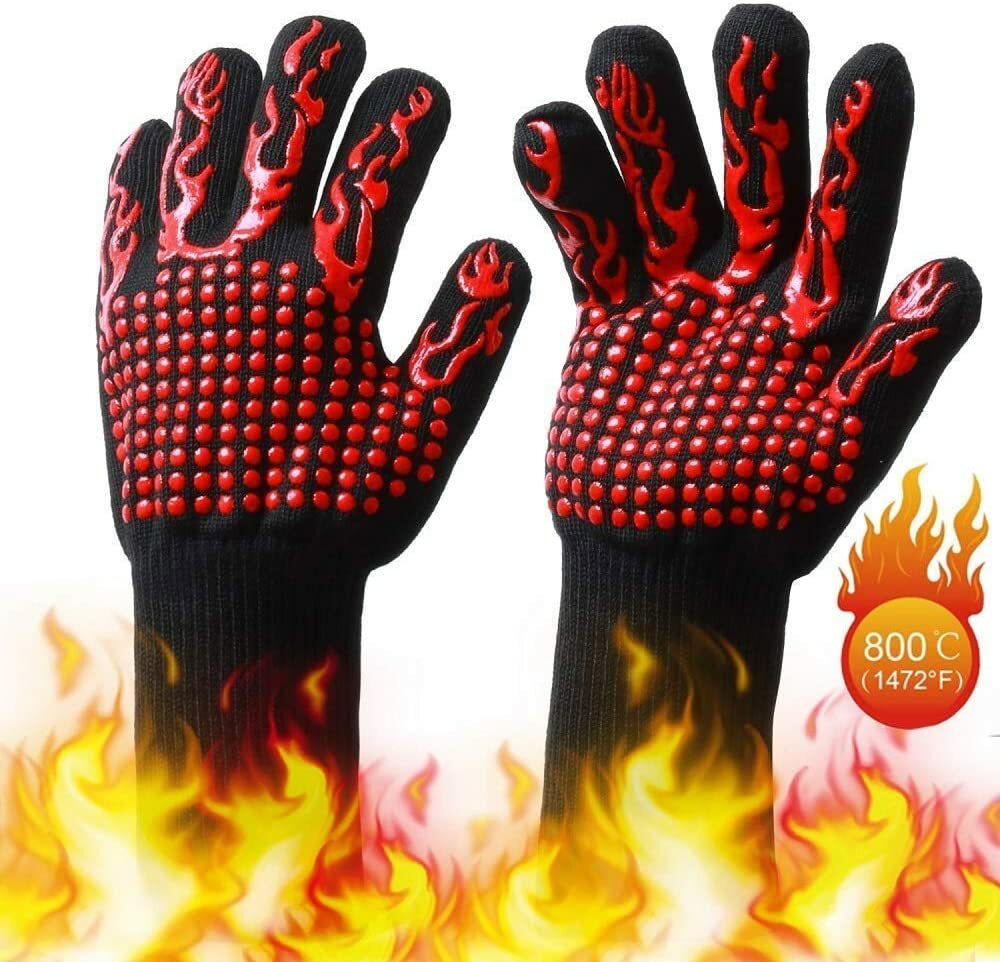Gants Barbecue Grill Cuisine Résistant Chaleur 800ºC Silicone Antidérapant