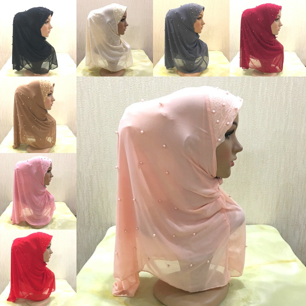 Mode Enfants Musulman Islamique Arabe Turban Filles Double Maille Perle Hijab
