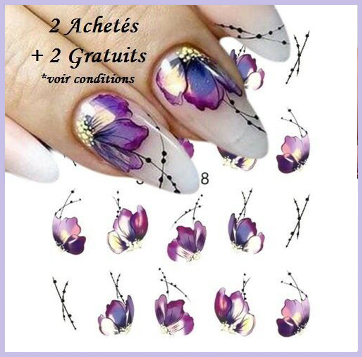 ❤️NOUVEAU 20 STICKERS FLEURS BIJOUX ONGLES MANUCURE WATER DECALS NAIL ART