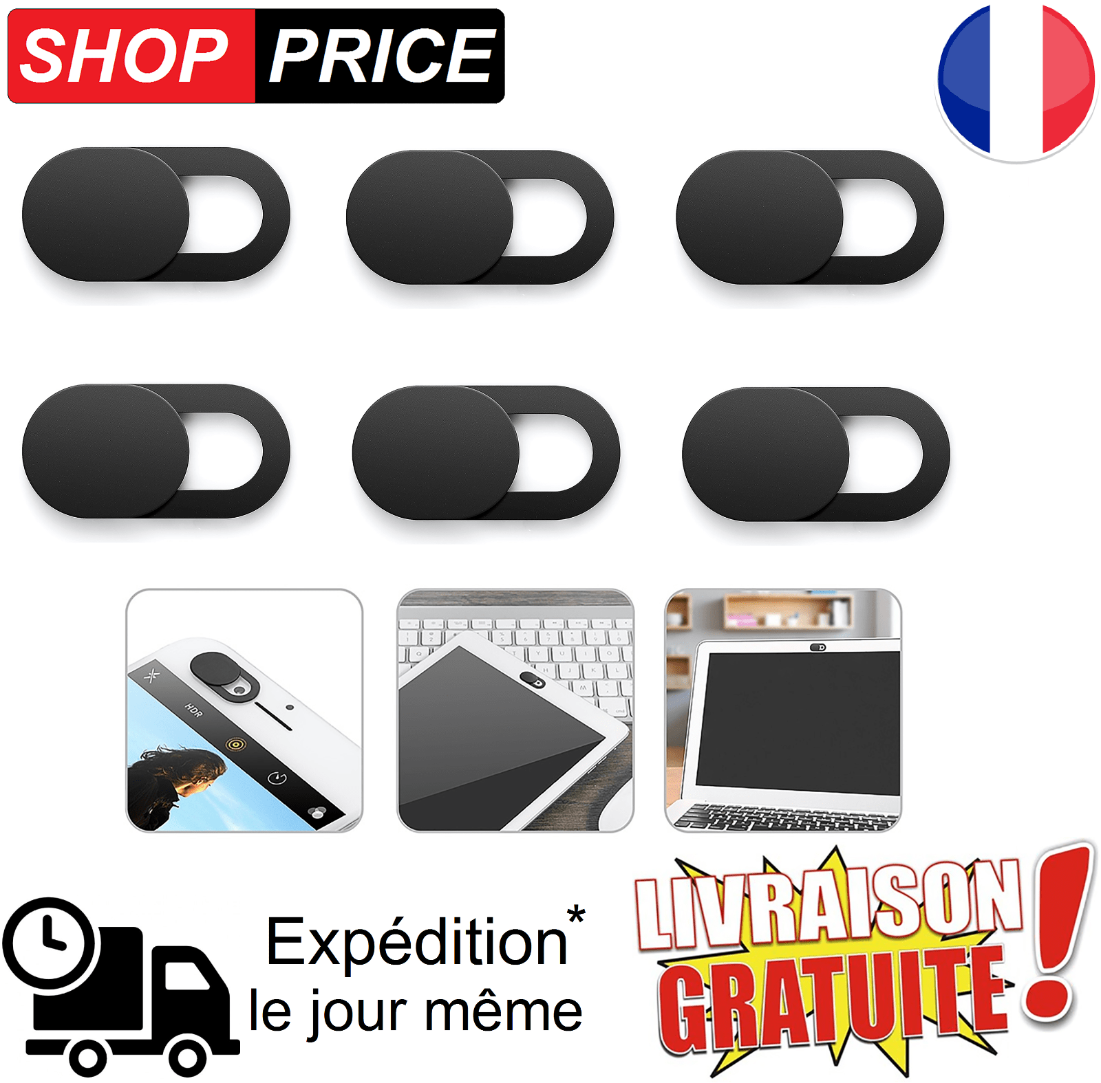 LOT 6 Cache webcam camera protection anti espion smartphone ordinateur portable