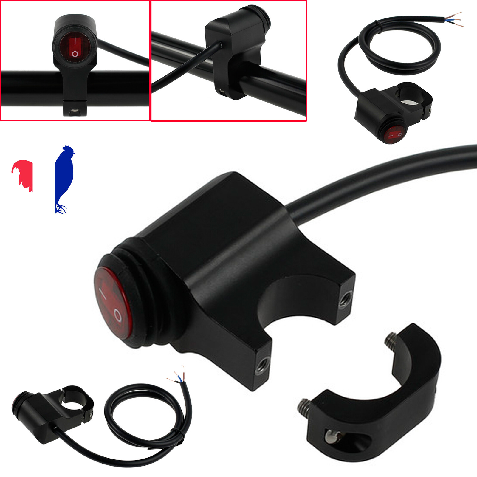 7/8 ” Interrupteur de guidon moto 12V léger étanche phare pour moto VTT 7/8 ” Interrupteur de guidon moto 12V léger étanche phare pour moto VTT