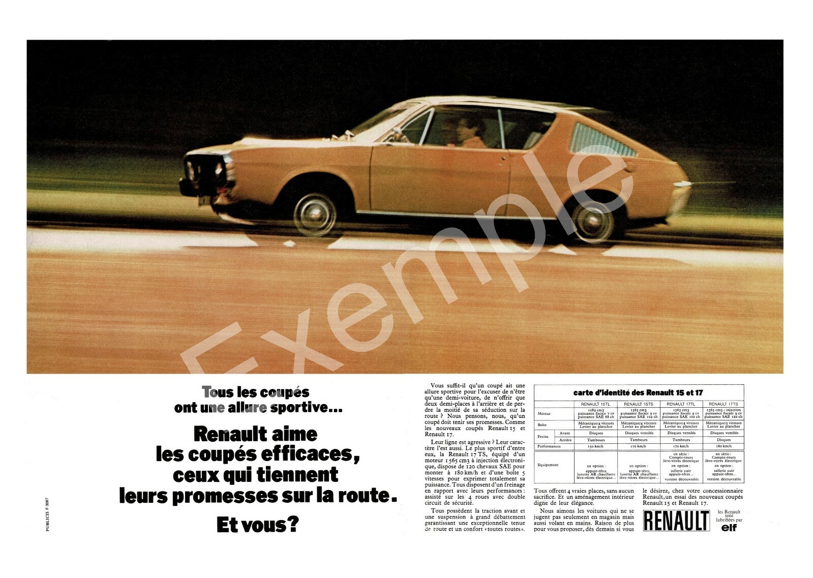 Très belles affiches publicitaires d époque Renault17ts de 1971 remastérisées