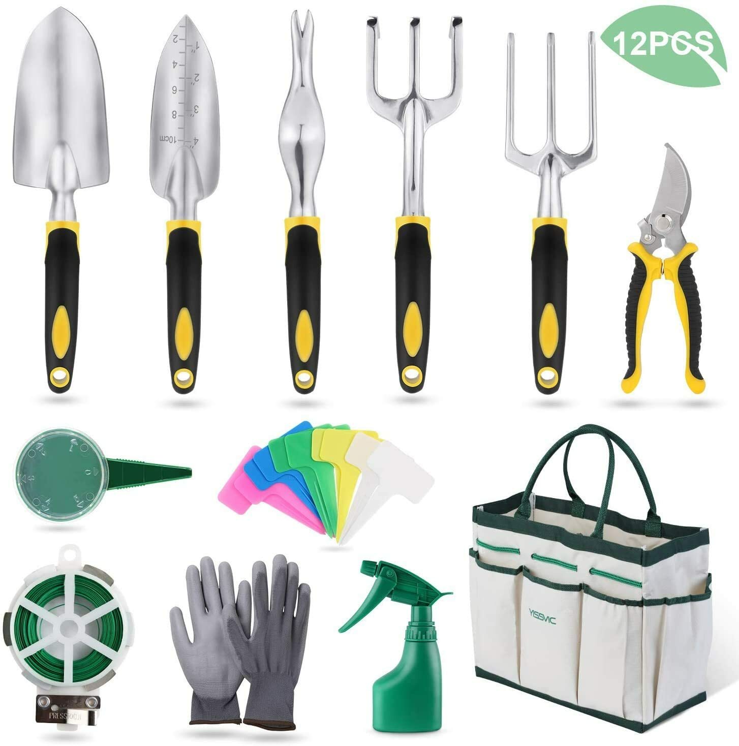 Outils de Jardinage 12 Pièces Outils de Jardin avec Sac de Rangement YISSVIC