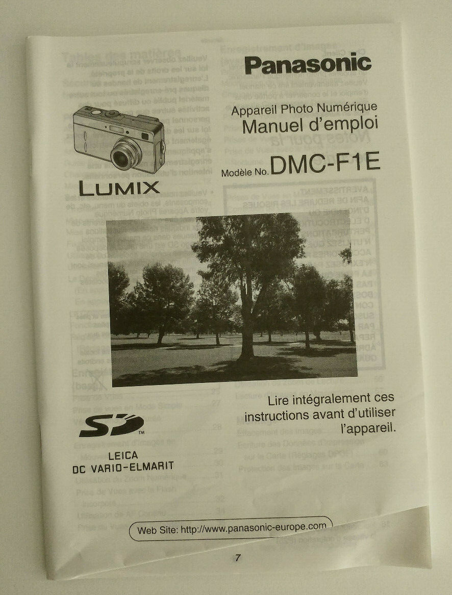 Panasonic Manuel d’emploi DMC-F1E – Appareil Photo Numérique FR français