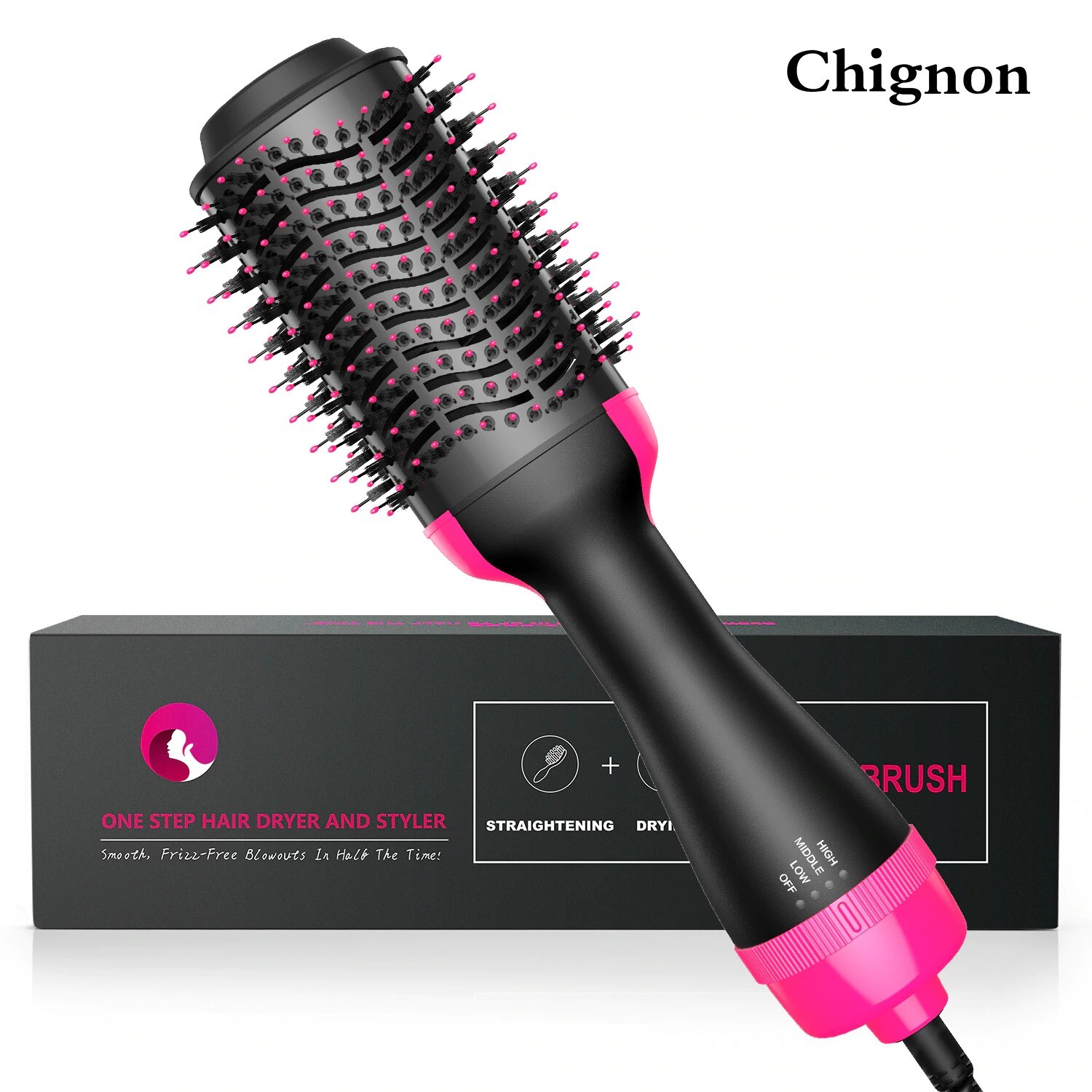 Brosse Sèche-Cheveux Lissante Friser Soufflante Rotative Chauffante Electrique