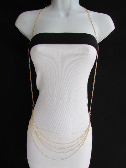 Femme Collier Mode Or Mince Métal Quatre Hip Brins Corps Chaîne Bijoux Vagues Femme Collier Mode Or Mince Métal Quatre Hip Brins Corps Chaîne Bijoux Vagues