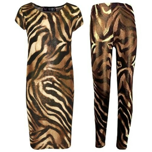 Enfants Filles Tigre Brillant Élégant Imprimé Robe & Mode Leggings Âge Enfants Filles Tigre Brillant Élégant Imprimé Robe & Mode Leggings Âge