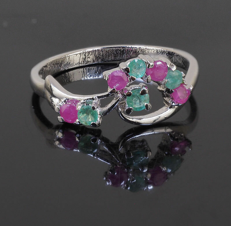 Naturel Colombien Émeraude Rubis Bague de Luxe Pierres Précieuses 925 Argent Naturel Colombien Émeraude Rubis Bague de Luxe Pierres Précieuses 925 Argent