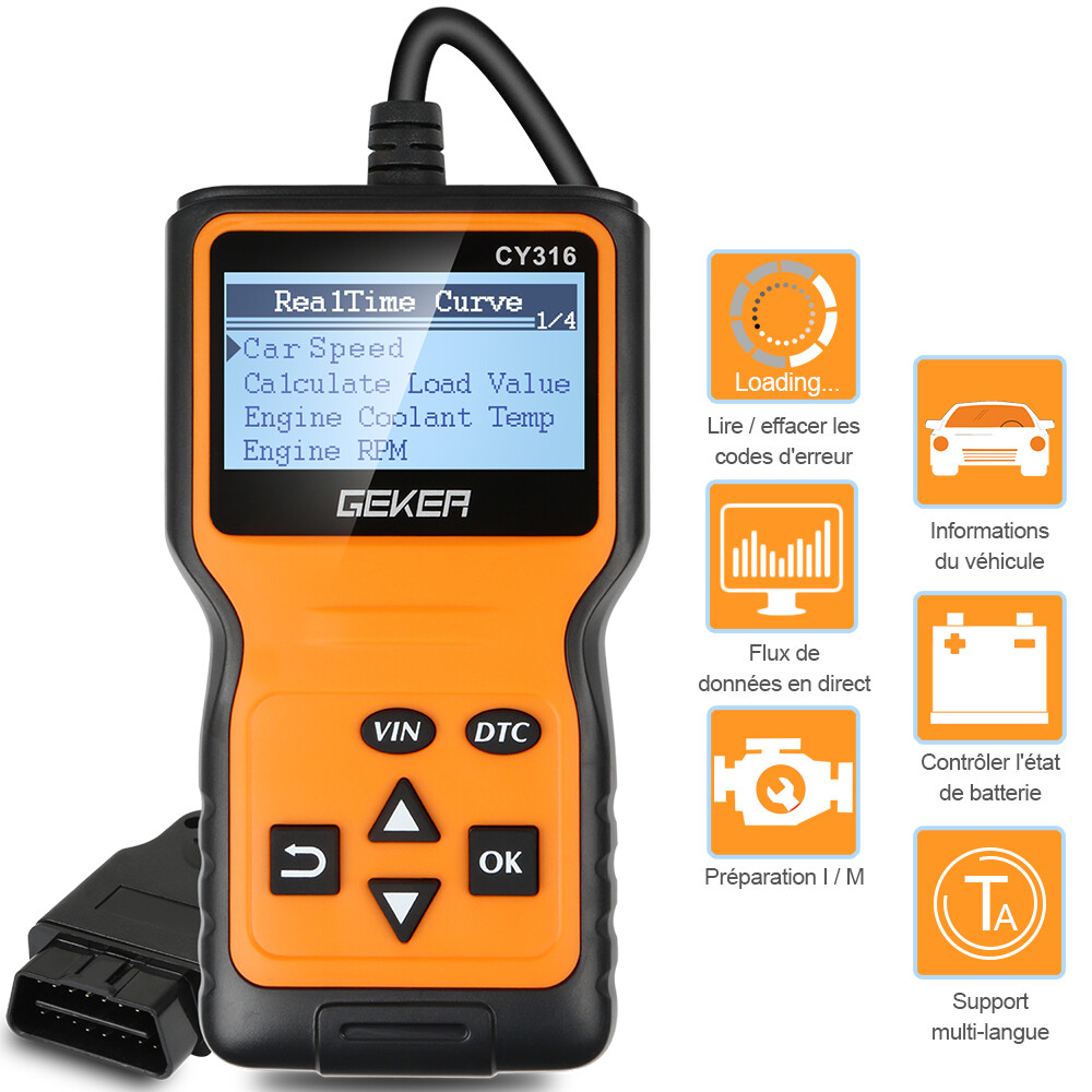 Geker OBD2 Diagnostic Outil de Voiture Universel Diagnostique Auto Scanner OBDII Geker OBD2 Diagnostic Outil de Voiture Universel Diagnostique Auto Scanner OBDII
