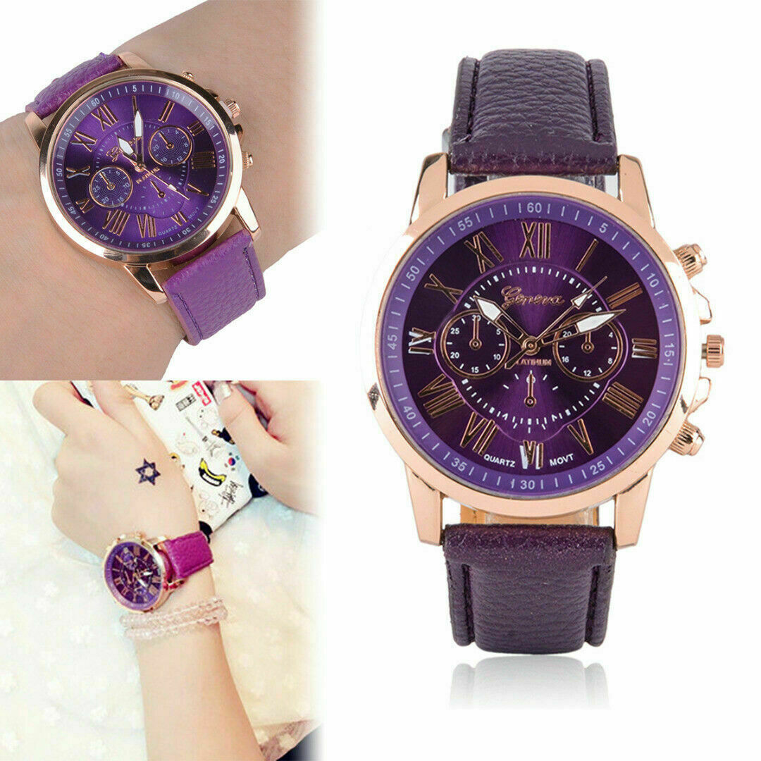 Montre femme Bracelet couleur violet Quartz métal doré rosé Montre femme Bracelet couleur violet Quartz métal doré rosé