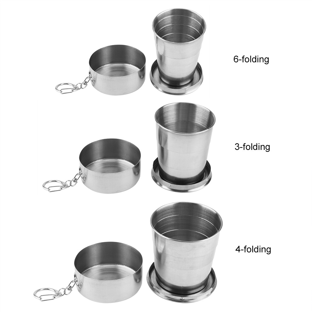 3/4/6 plis Tasse en acier inoxydable télescopique pliable Camping de plein air
