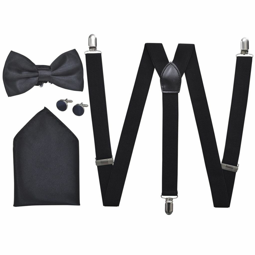 vidaXL Set de Bretelles Nœud Papillon Accessoires Cavate Noir Homme Costume vidaXL Set de Bretelles Nœud Papillon Accessoires Cavate Noir Homme Costume