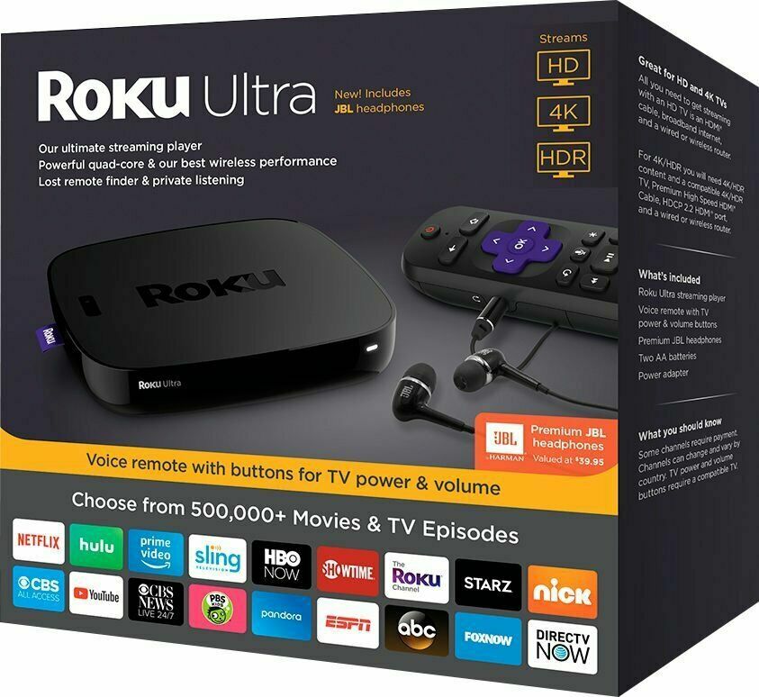 Roku Ultra Streaming Media Player for HD and 4K Ultra HD TVs w Voice  4660R 2019
