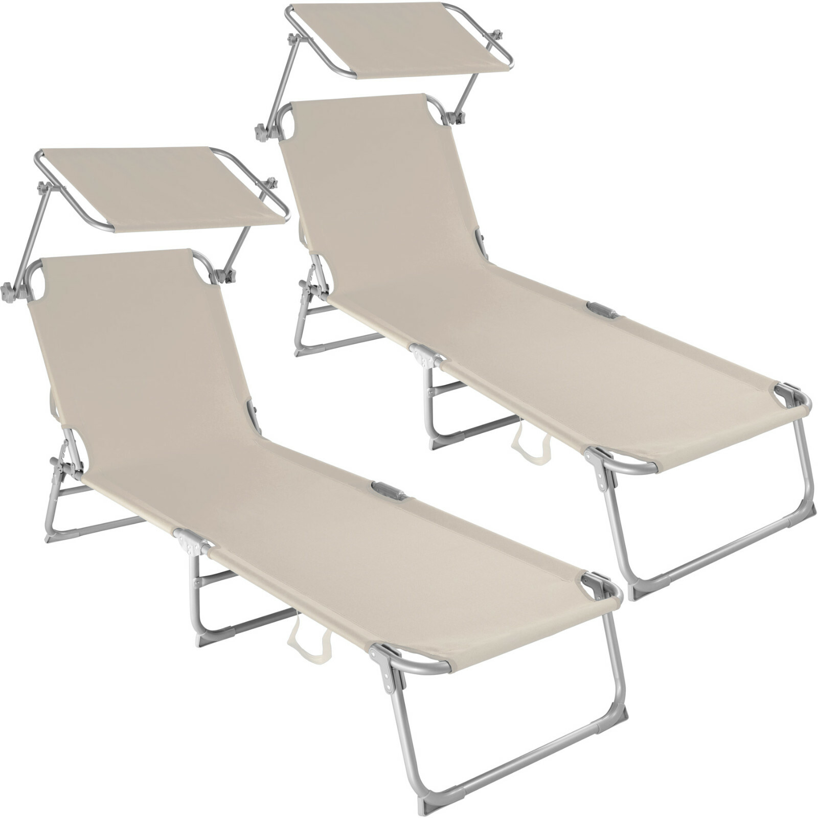 2 x Chaise longue de jardin pliante transat bain de soleil + pare soleil beige 2 x Chaise longue de jardin pliante transat bain de soleil + pare soleil beige