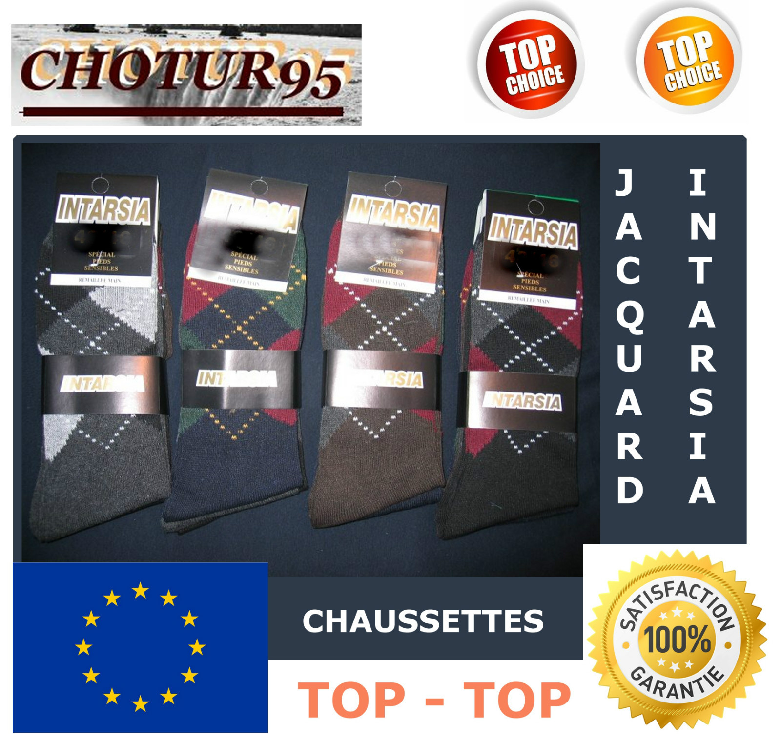 LOT DE 6 A 48 PAIRES DE CHAUSSETTES JACQUARD / INTARSIA – COTON – 39/42 ou 43/46 LOT DE 6 A 48 PAIRES DE CHAUSSETTES JACQUARD / INTARSIA – COTON – 39/42 ou 43/46