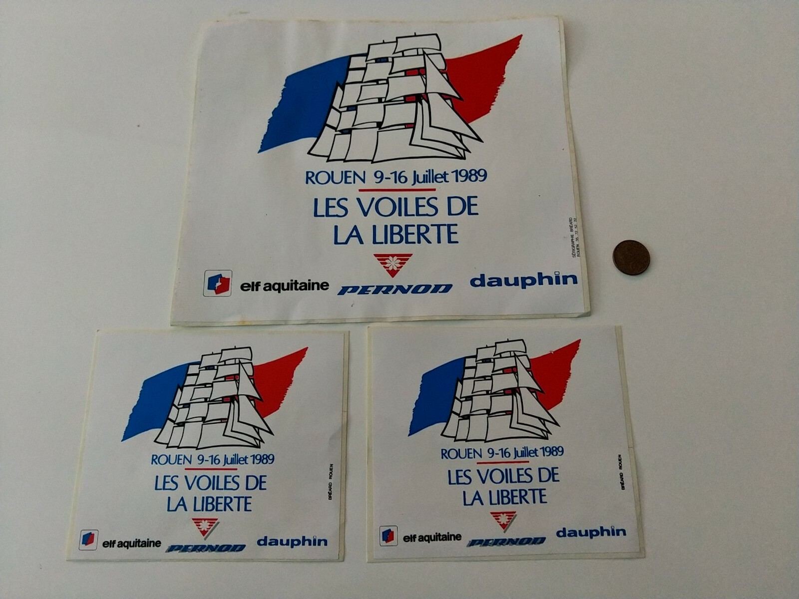 lot de 3 anciens autocollants voiles de la liberté Rouen 09 16 juillet 1989 lot de 3 anciens autocollants voiles de la liberté Rouen 09 16 juillet 1989