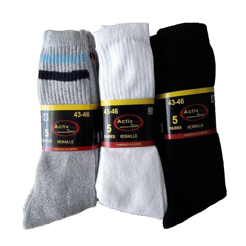 Lot de paires de chaussettes tennis uni Noir, Blanc ou Gris pour homme ou femme