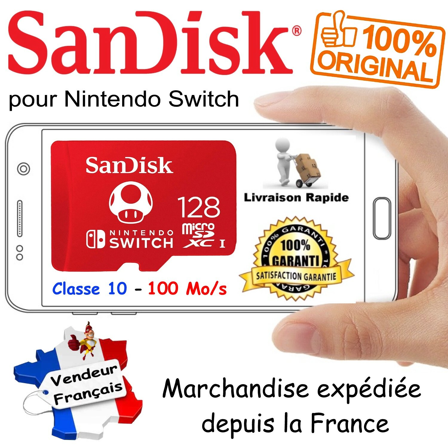 SANDISK pour Nintendo Switch – Carte Mémoire Micro SDXC 128 Go ( R100/W90 Mo/s )