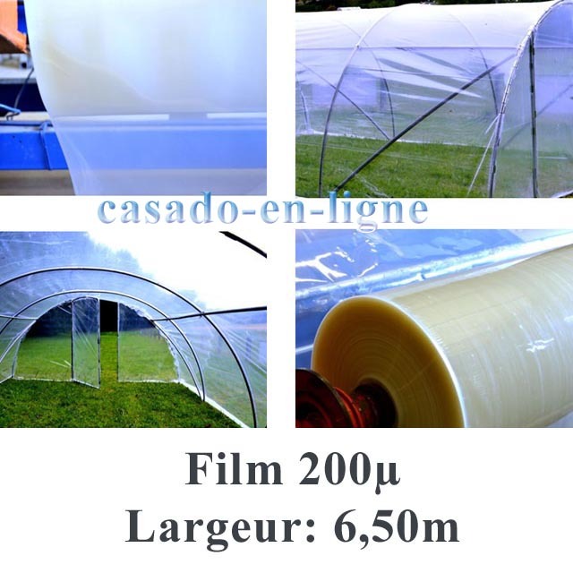 Film bache POLYANE professionnel 200µ 6,50m de large pour serre tunnel de jardin
