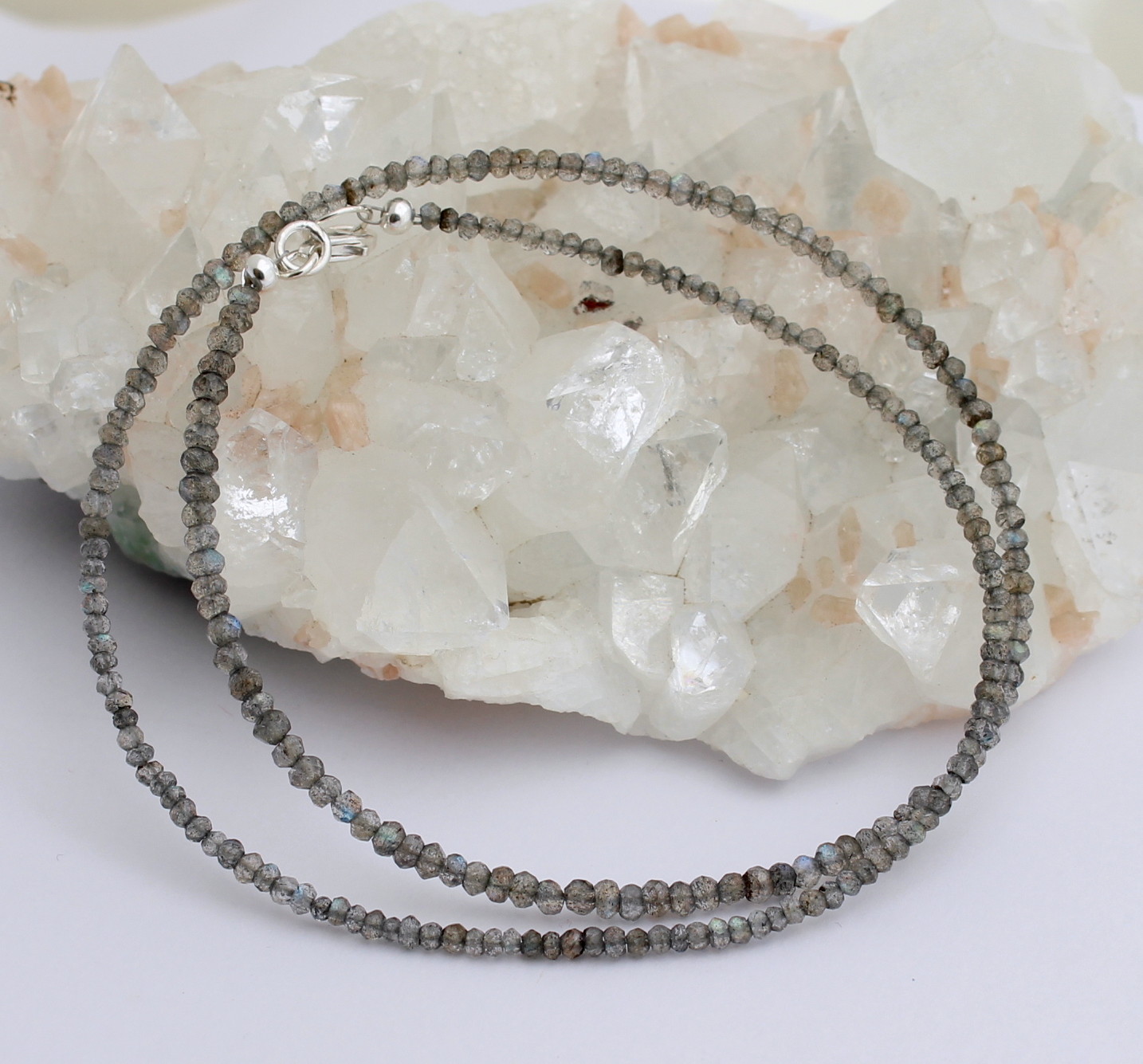 Labradorite Collier de Pierres Précieuses Boule Chaîne Bijoux Bleu Schmmier