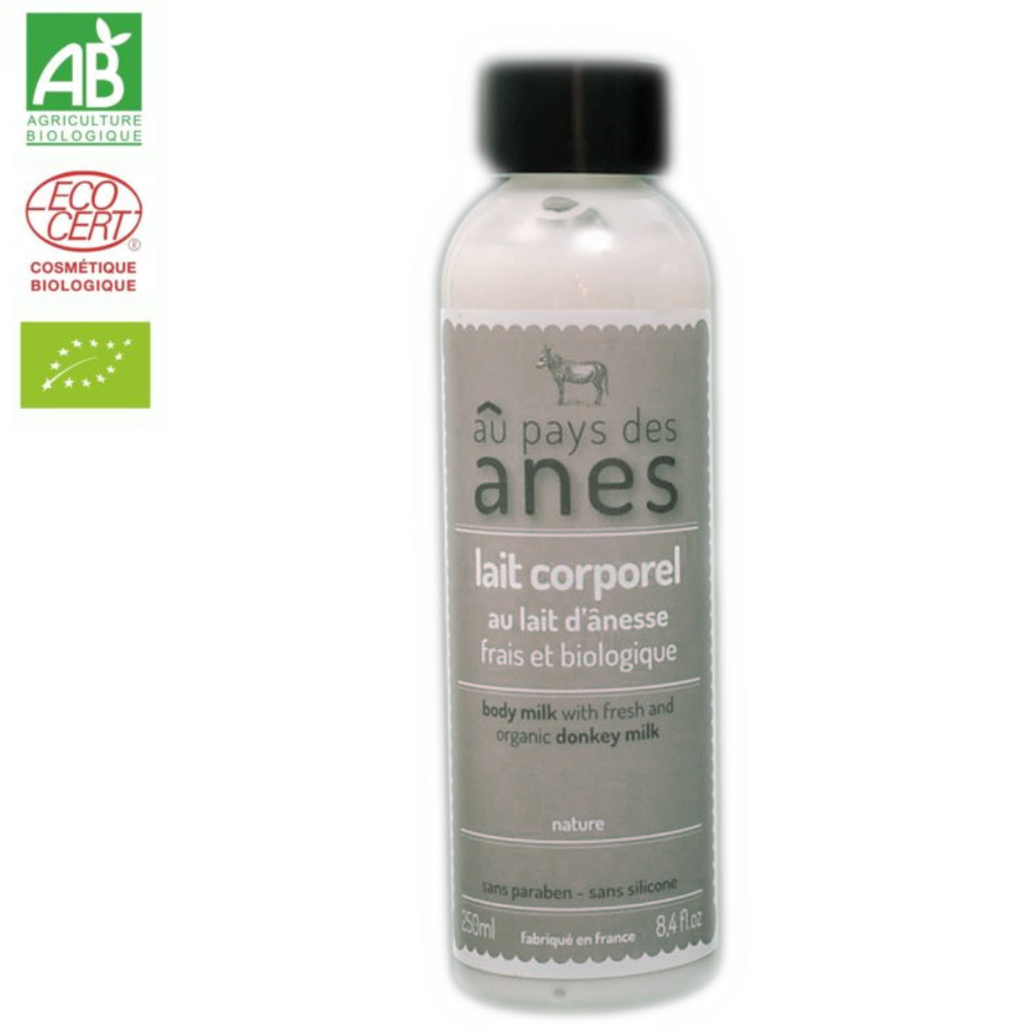 Lait Corporel 250ml au Lait d’Ânesse Frais Biologique pour Soin du Corps BIO APA Lait Corporel 250ml au Lait d’Ânesse Frais Biologique pour Soin du Corps BIO APA