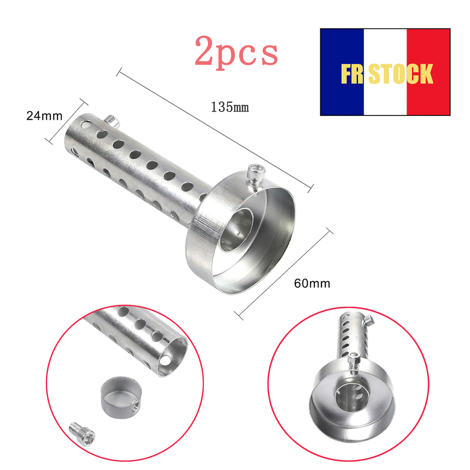 2pcs 60mm universel réglable silencieux motocyclette de DB Killer- argent long 2pcs 60mm universel réglable silencieux motocyclette de DB Killer- argent long