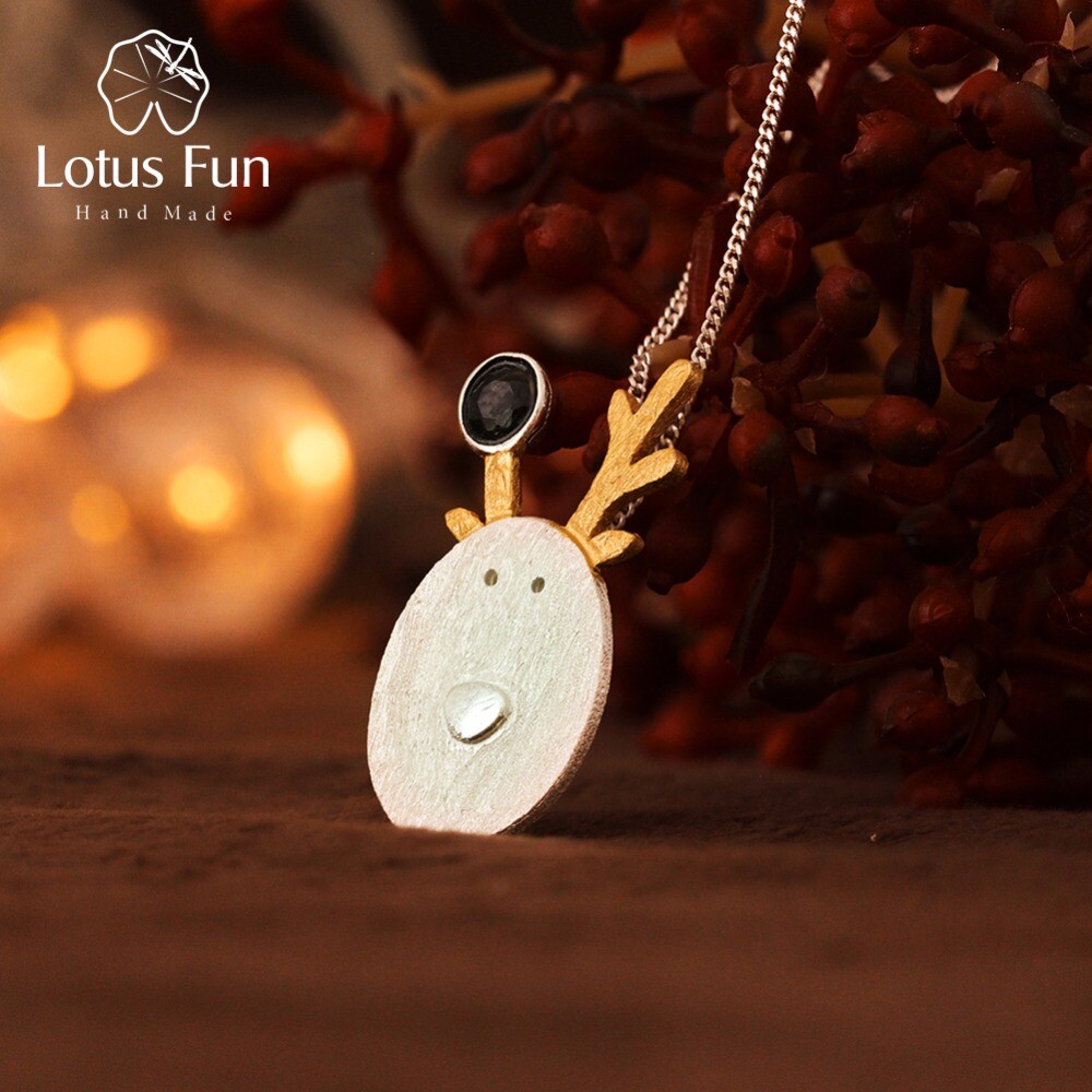 Pendentif de renne de Noël de pierres précieuses naturelles Bijoux en argent 925