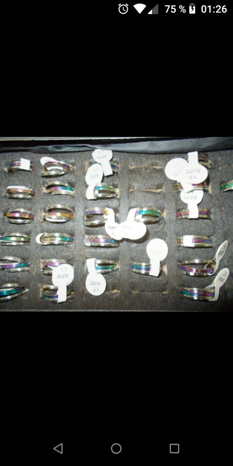 Lot 20 Bagues 3 Anneaux pétrole acier inoxydable neuves style alliance