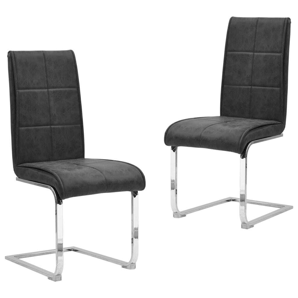 vidaXL 2x Chaises de Salle à Manger Cantilever Noir Similicuir Dîner Cuisine