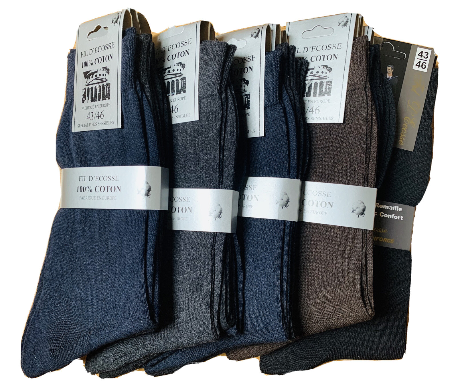 Lot 9 à 30 paires chaussettes homme Fil d’écosse 100% coton taille 39 au 49 Lot 9 à 30 paires chaussettes homme Fil d’écosse 100% coton taille 39 au 49