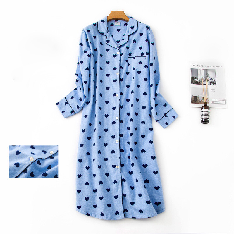 Robe de nuit en flanelle de coton pour femme Vêtements de nuit à manches longues Robe de nuit en flanelle de coton pour femme Vêtements de nuit à manches longues