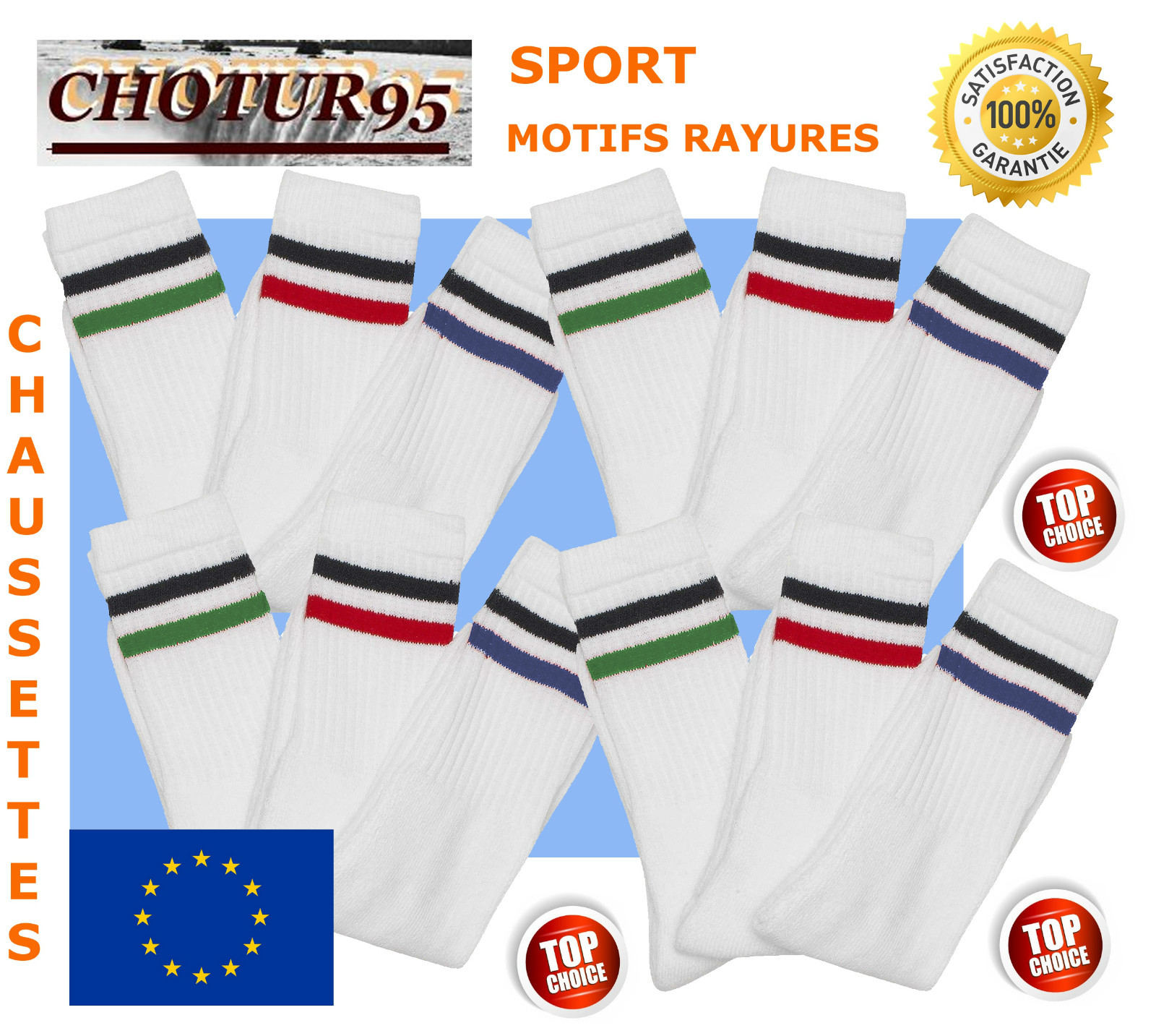 12 PAIRES DE CHAUSSETTES DE TENNIS / SPORT-39/42 43/46 – RAYURES TIGE !!!! 12 PAIRES DE CHAUSSETTES DE TENNIS / SPORT-39/42 43/46 – RAYURES TIGE !!!!