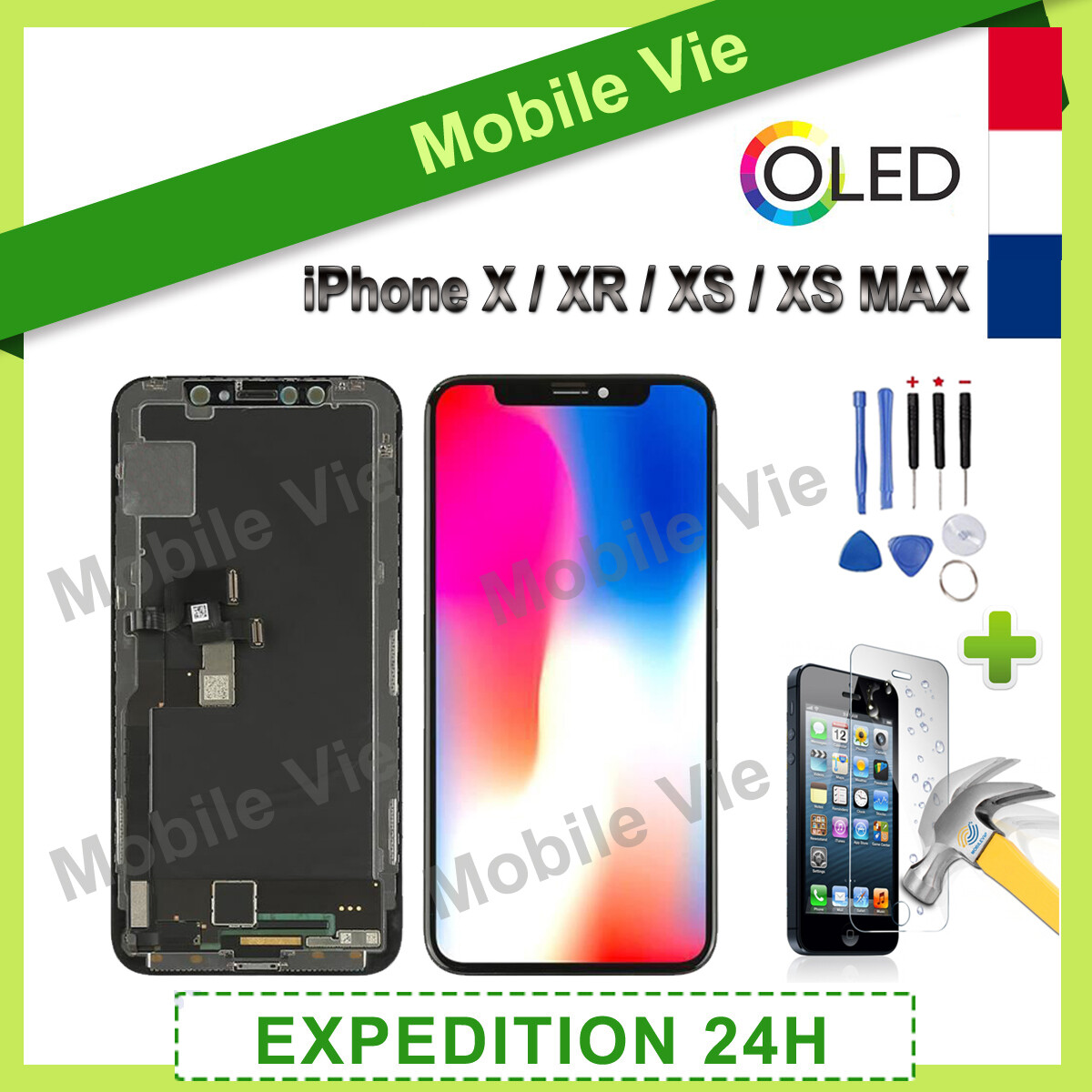 ECRAN OLED LCD VITRE TACTILE SUR CHASSIS POUR IPHONE X/XR/XS/XS MAX/ 11 + OUTILS