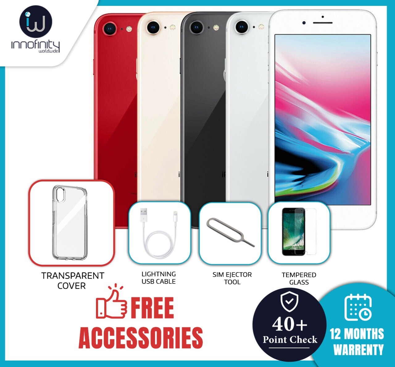 Apple IPHONE 8 – 64GB 256GB – Smartphone Débloqué Couleurs Diverses Grades Apple IPHONE 8 – 64GB 256GB – Smartphone Débloqué Couleurs Diverses Grades