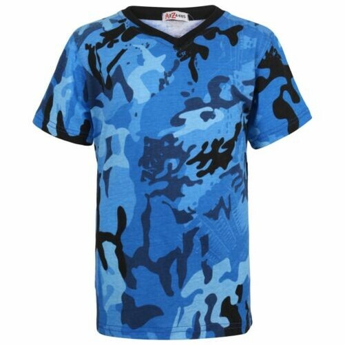 Enfants Basique Camouflage Bleu T Shirt V Ras Cou Décontracté Quotidien Mode Enfants Basique Camouflage Bleu T Shirt V Ras Cou Décontracté Quotidien Mode