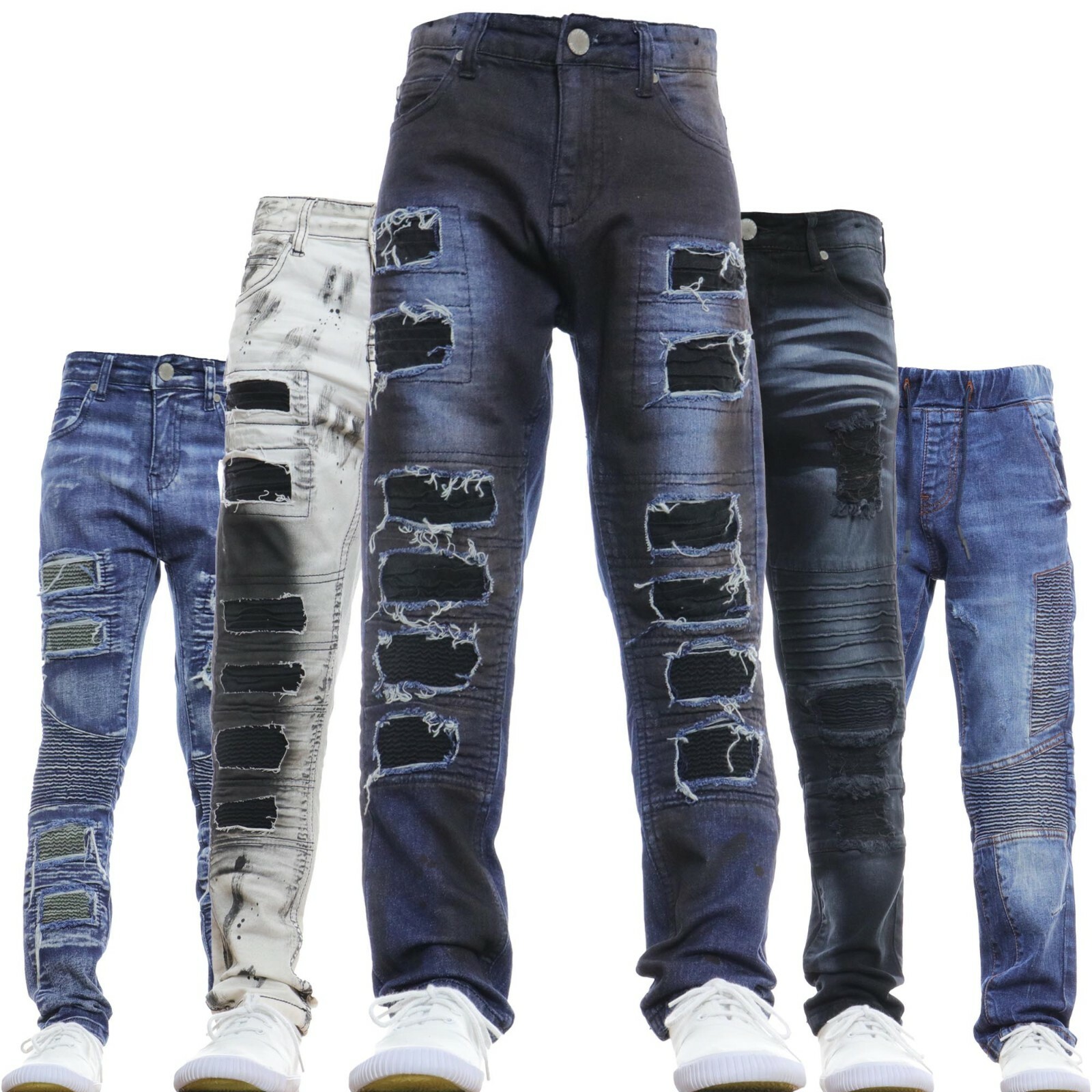 Jeans Garçon Enfants Extensible Slim Créateur Élégant Mode Déchiré Délavé Neuf Jeans Garçon Enfants Extensible Slim Créateur Élégant Mode Déchiré Délavé Neuf