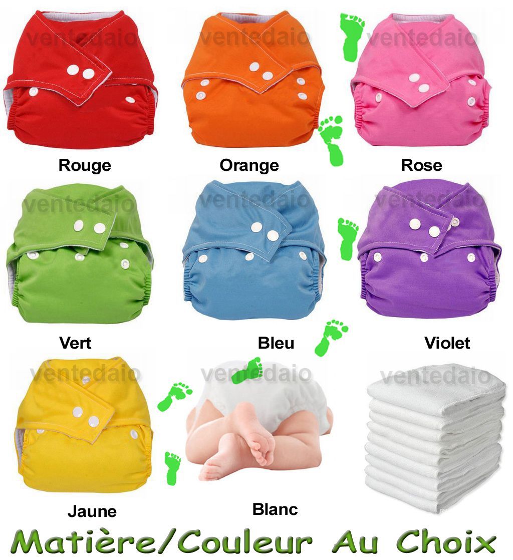 Lot Couches Lavables + Inserts TE1 Evoluable Microfibre/Bambou Couleur Au Choix