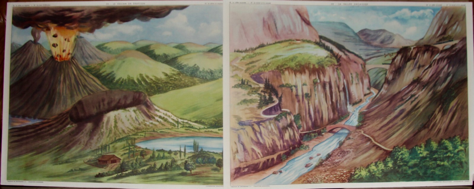 lot de 2 affiches scolaires Rossignol géographie le torrent le volcan lot de 2 affiches scolaires Rossignol géographie le torrent le volcan