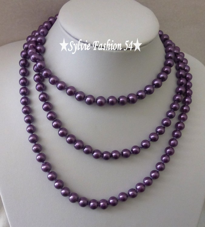 COLLIER SAUTOIR FANTAISIE FEMME BIJOUX PERLE DE VERRE RETRO VIOLET CHIC COLLIER SAUTOIR FANTAISIE FEMME BIJOUX PERLE DE VERRE RETRO VIOLET CHIC