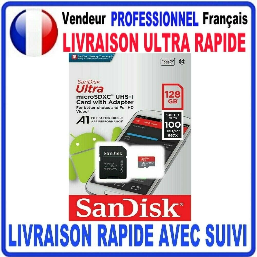 Carte mémoire 128 Go Micro SD SDXC SANDISK – Dispo 16 32 64 200 256 400 Go Carte mémoire 128 Go Micro SD SDXC SANDISK – Dispo 16 32 64 200 256 400 Go