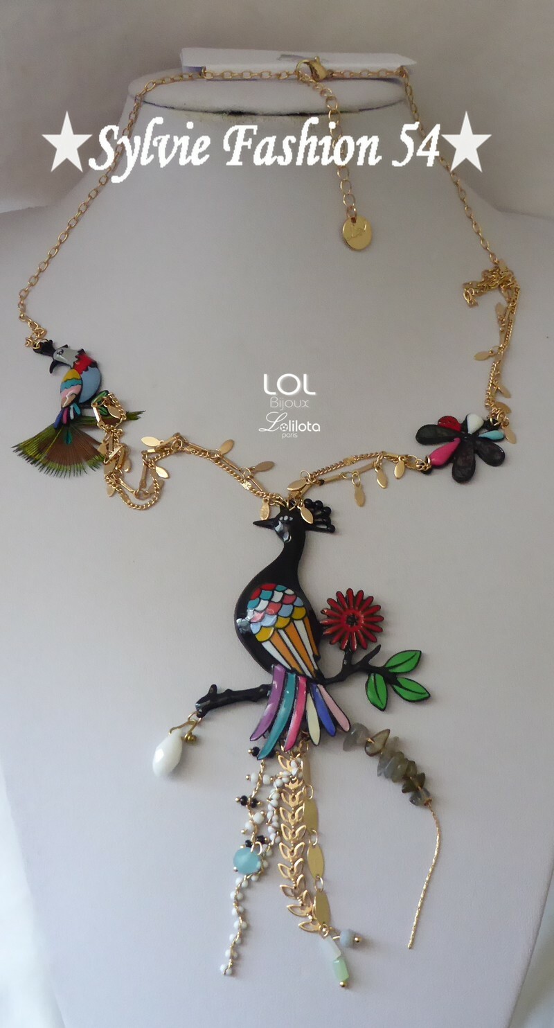 ? Collier sautoir LOL – LOLILOTA BIJOUX émail Pampilles Perles Paon noir