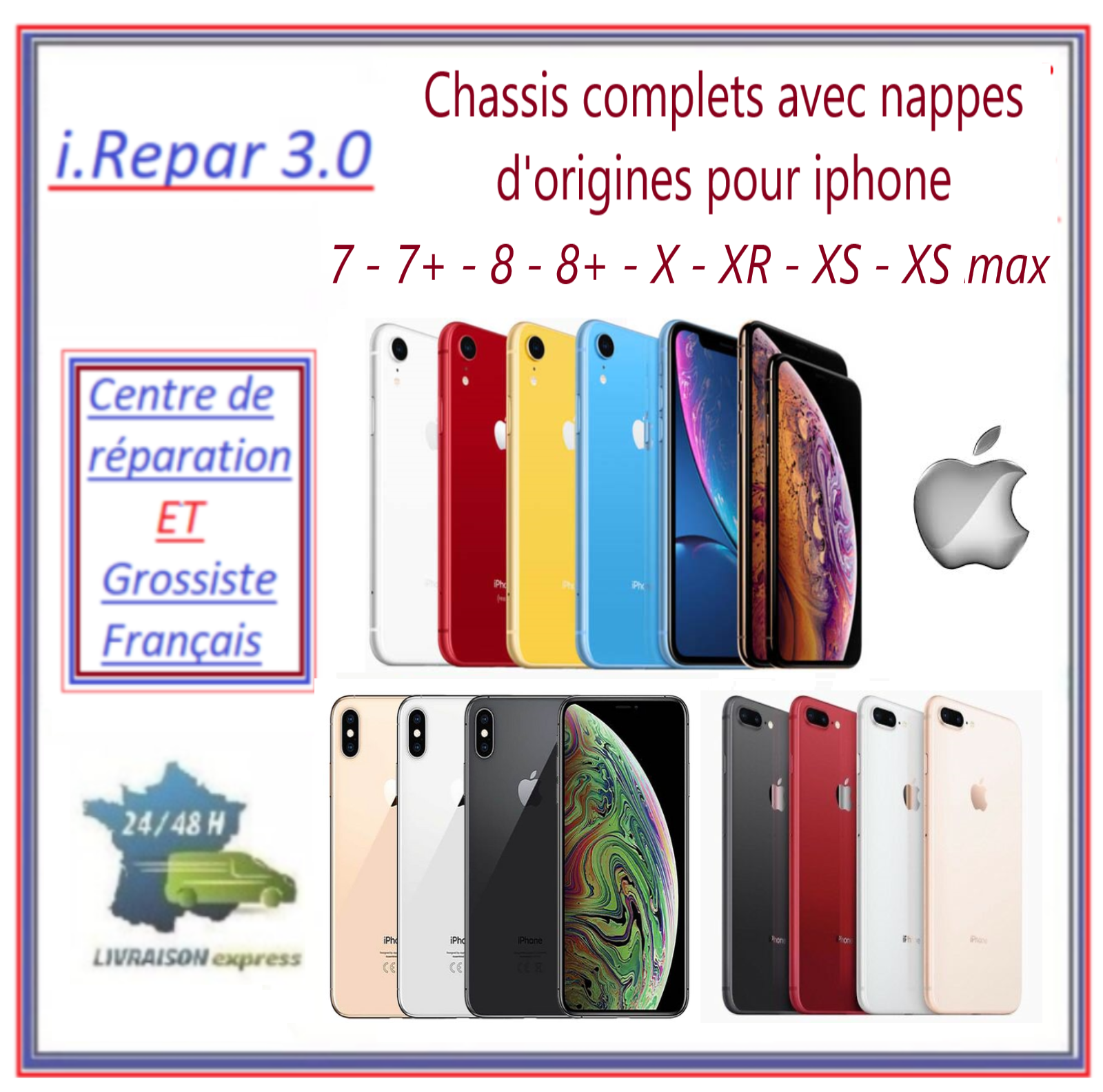 Chassis complet origine iphone 8-8+-X-XR-XS-Max-11 noir-blanc-or-rouge-argent Chassis complet origine iphone 8-8+-X-XR-XS-Max-11 noir-blanc-or-rouge-argent