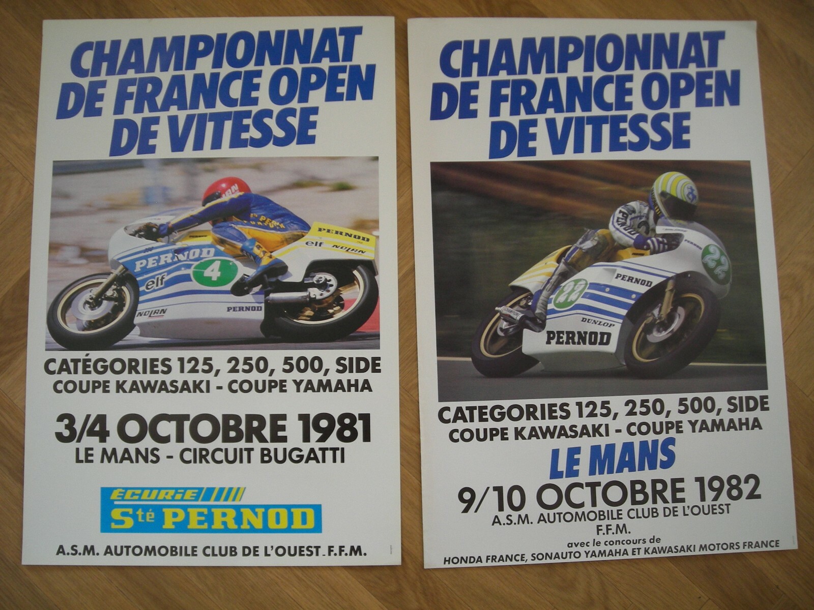 AFFICHES CHAMPIONNAT DE FRANCE OPEN DE VITESSE  Lot de 2 affiches 1981-1982