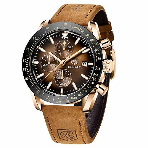 BENYAR Montre Homme chronographe pour Homme Mouvement à Quartz Bracelet en Cuir BENYAR Montre Homme chronographe pour Homme Mouvement à Quartz Bracelet en Cuir