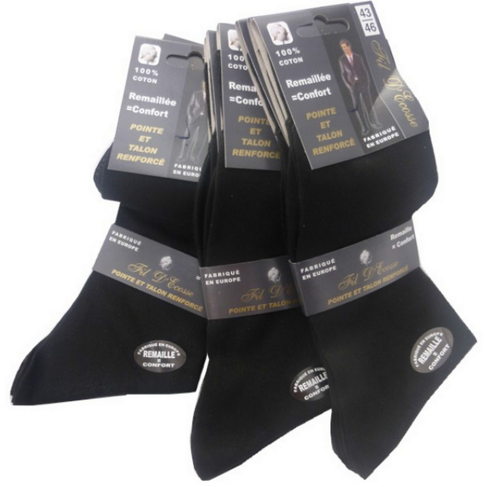 Lot 3 à 12 Paires de chaussettes homme en fil d’écosse 100% coton Noire 39 au 46 Lot 3 à 12 Paires de chaussettes homme en fil d’écosse 100% coton Noire 39 au 46